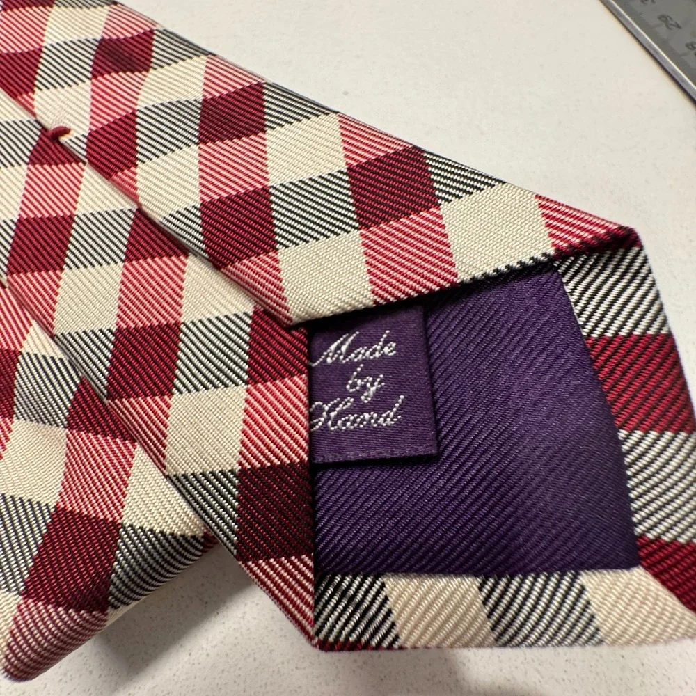 Ralph Lauren Purple Label Tie Plaid Luxury 100% Silk England Necktie Old Money‎